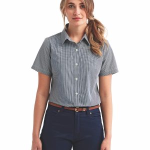 ARTISAN COLLECTION BY REPRIME Ladies' Microcheck Gingham Short-Sleeve Cotton Shirt