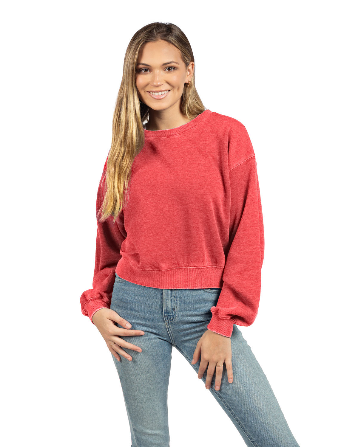 CHICKA D Ladies' Burnout Campus Crop Sweatshirt