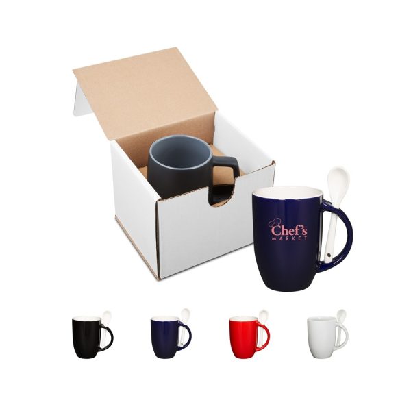 12 Oz. Dapper Ceramic Mug with Spoon in Individual Mailer