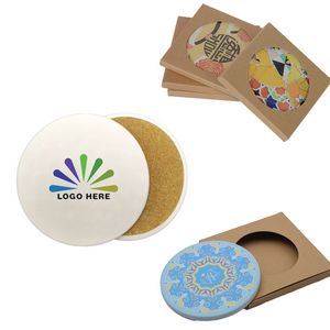 Full-Color Absorbent Ceramic Coaster with Cork Base