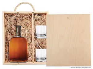 Laser-Engraved Triple Wood Box w/Custom Etched Liquor Bottle + Glasses