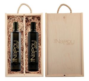 Laser-Engraved Wood Box w/Custom Etched Balsamic Vinegar + Olive Oil Bottle