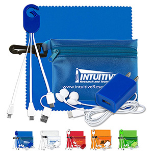 "Miramar" Mobile Tech Earbud and Charging Kit in Translucent Carabiner Zipper Pouch