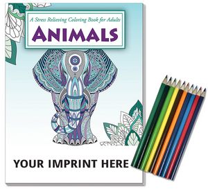 Relax Pack - Animals Coloring Book for Adults + Colored Pencils