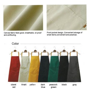 14 oz. Poly-Canvas Kitchen Apron w/ Leather accent & 2 front pocket 30"L x 25.6"W